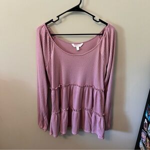 SOFT pink tiered long sleeve blouse